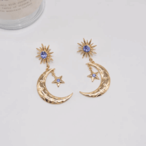 Crystal Inlaid Sun Star Moon Phase Dangle Earrings - ArtGalleryZen
