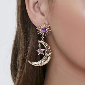 Crystal Inlaid Sun Star Moon Phase Dangle Earrings - ArtGalleryZen