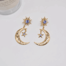 Crystal Inlaid Sun Star Moon Phase Dangle Earrings - ArtGalleryZen