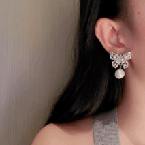 Crystal Pearl Inlaid Butterfly Earrings - ArtGalleryZen