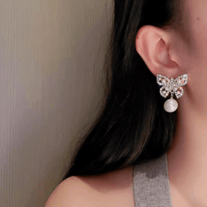 Crystal Pearl Inlaid Butterfly Earrings - ArtGalleryZen