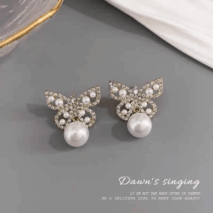 Crystal Pearl Inlaid Butterfly Earrings - ArtGalleryZen