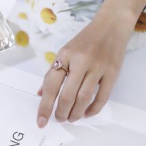Cubic Zirconia Inlaid Pink Heart Ring - ArtGalleryZen