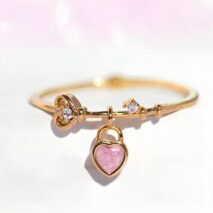 Cute 18K Gold Dangle Crystal Heart Lock Ring - ArtGalleryZen