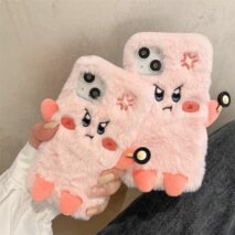 Cute Angry Kirby Embroidery Plush iPhone Case - ArtGalleryZen