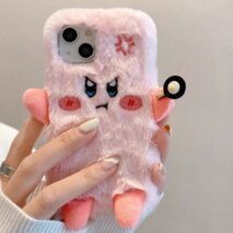 Cute Angry Kirby Embroidery Plush iPhone Case - ArtGalleryZen