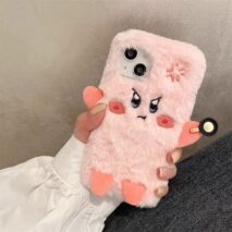 Cute Angry Kirby Embroidery Plush iPhone Case - ArtGalleryZen