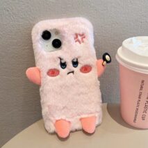 Cute Angry Kirby Embroidery Plush iPhone Case - ArtGalleryZen