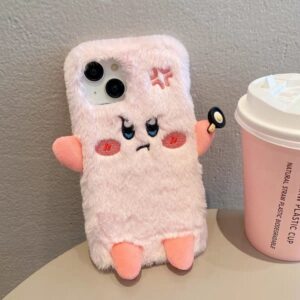 Cute Angry Kirby Embroidery Plush iPhone Case - ArtGalleryZen
