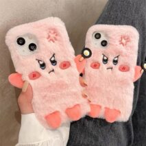 Cute Angry Kirby Embroidery Plush iPhone Case - ArtGalleryZen