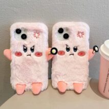 Cute Angry Kirby Embroidery Plush iPhone Case - ArtGalleryZen