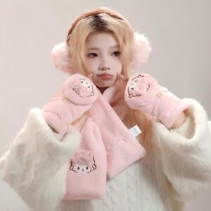 Cute Authenti Sanrio My Sweet Piano Winter Scarf Gloves Ear Muffs Set - ArtGalleryZen