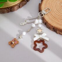 Cute Bear Star Pearl Bowknot Charm Keychain - ArtGalleryZen