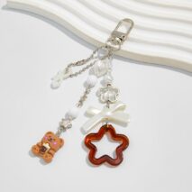 Cute Bear Star Pearl Bowknot Charm Keychain - ArtGalleryZen