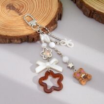 Cute Bear Star Pearl Bowknot Charm Keychain - ArtGalleryZen