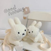 Cute Black White Plush Rabbit Crossbody Bag - ArtGalleryZen