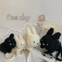 Cute Black White Plush Rabbit Crossbody Bag - ArtGalleryZen