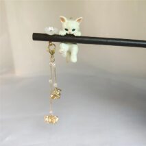 Cute Cat Pendant Flower Pearl Tassel Wooden Hair Fork Hair Pin - ArtGalleryZen