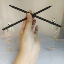 Cute Cat Pendant Flower Pearl Tassel Wooden Hair Fork Hair Pin - ArtGalleryZen