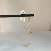 Cute Cat Pendant Flower Pearl Tassel Wooden Hair Fork Hair Pin - ArtGalleryZen
