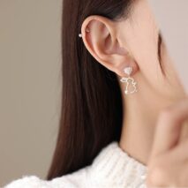 Cute CZ Inlaid Dangling Pearl Heart Rabbit Earrings - ArtGalleryZen