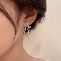 Cute CZ Inlaid Dangling Pearl Heart Rabbit Earrings - ArtGalleryZen