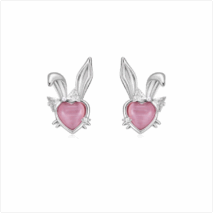 Cute CZ Inlaid Opal Heart Rabbit Earrings - ArtGalleryZen