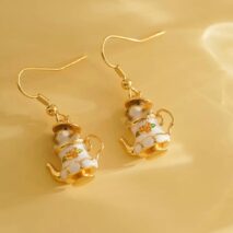 Cute Enamel Teacup Hamster Earrings Necklace - ArtGalleryZen