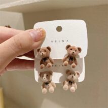 Cute Flocking Rabbit Bear Ear Studs - ArtGalleryZen
