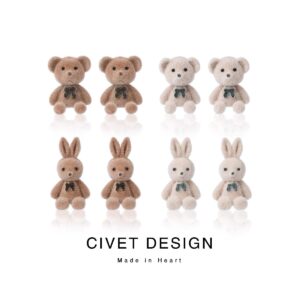 Cute Flocking Rabbit Bear Ear Studs - ArtGalleryZen