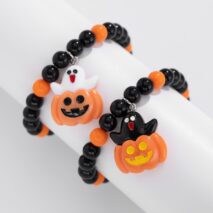 Cute Halloween Pumpkin Ghost Charm Crystal Beaded Bracelet Set - ArtGalleryZen