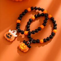 Cute Halloween Pumpkin Ghost Charm Crystal Beaded Bracelet Set - ArtGalleryZen