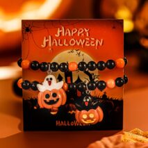 Cute Halloween Pumpkin Ghost Charm Crystal Beaded Bracelet Set - ArtGalleryZen