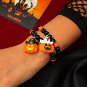 Cute Halloween Pumpkin Ghost Charm Crystal Beaded Bracelet Set - ArtGalleryZen