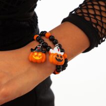 Cute Halloween Pumpkin Ghost Charm Crystal Beaded Bracelet Set - ArtGalleryZen