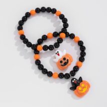Cute Halloween Pumpkin Ghost Charm Crystal Beaded Bracelet Set - ArtGalleryZen