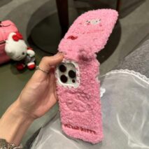 Cute Hello Kitty Embroidery Plush Mirror Flip iPhone Case - ArtGalleryZen