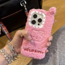 Cute Hello Kitty Embroidery Plush Mirror Flip iPhone Case - ArtGalleryZen