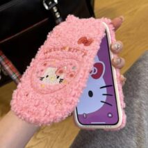 Cute Hello Kitty Embroidery Plush Mirror Flip iPhone Case - ArtGalleryZen