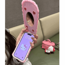 Cute Hello Kitty Embroidery Plush Mirror Flip iPhone Case - ArtGalleryZen
