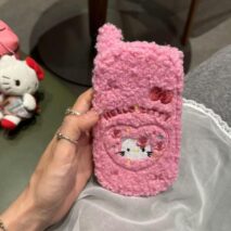 Cute Hello Kitty Embroidery Plush Mirror Flip iPhone Case - ArtGalleryZen