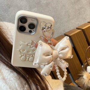 Cute Hello Kitty Leather iPhone Case With Bowknot Lanyard - ArtGalleryZen