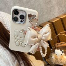 Cute Hello Kitty Leather iPhone Case With Bowknot Lanyard - ArtGalleryZen
