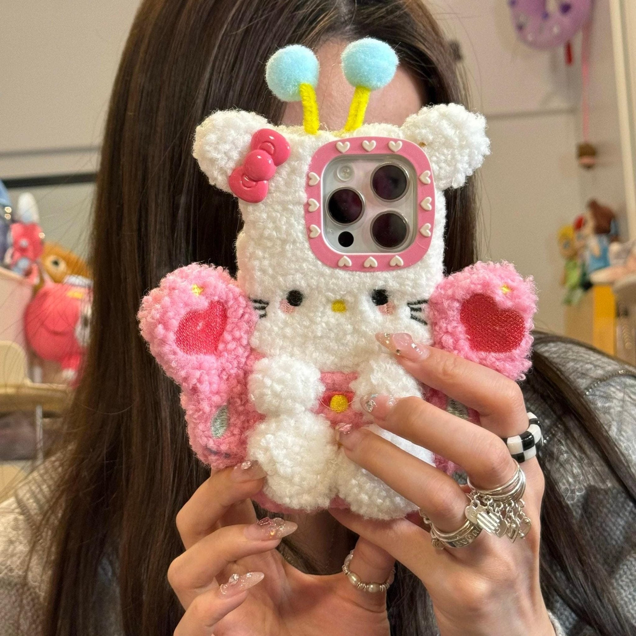 Cute Hello Kitty Pink Wing Bee Plush iPhone Case - ArtGalleryZen