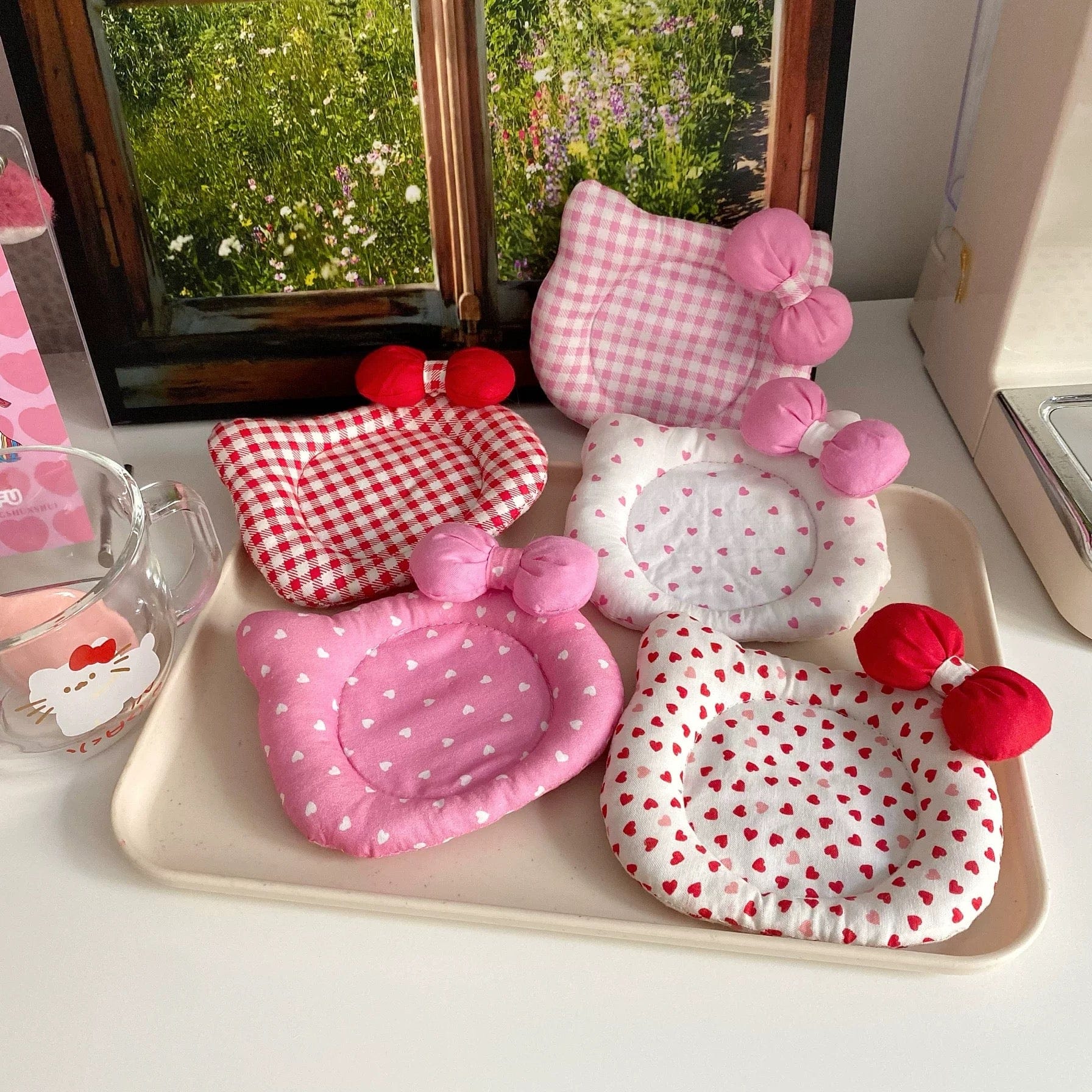 Cute Hello Kitty Shaped Fabric Coaster - ArtGalleryZen