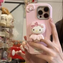 Cute Hello Kitty Wing Ring Stand Leather iPhone Case - ArtGalleryZen