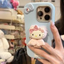 Cute Hello Kitty Wing Ring Stand Leather iPhone Case - ArtGalleryZen
