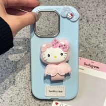Cute Hello Kitty Wing Ring Stand Leather iPhone Case - ArtGalleryZen