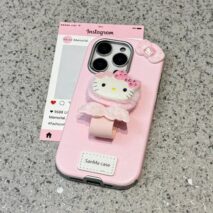 Cute Hello Kitty Wing Ring Stand Leather iPhone Case - ArtGalleryZen