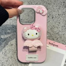Cute Hello Kitty Wing Ring Stand Leather iPhone Case - ArtGalleryZen